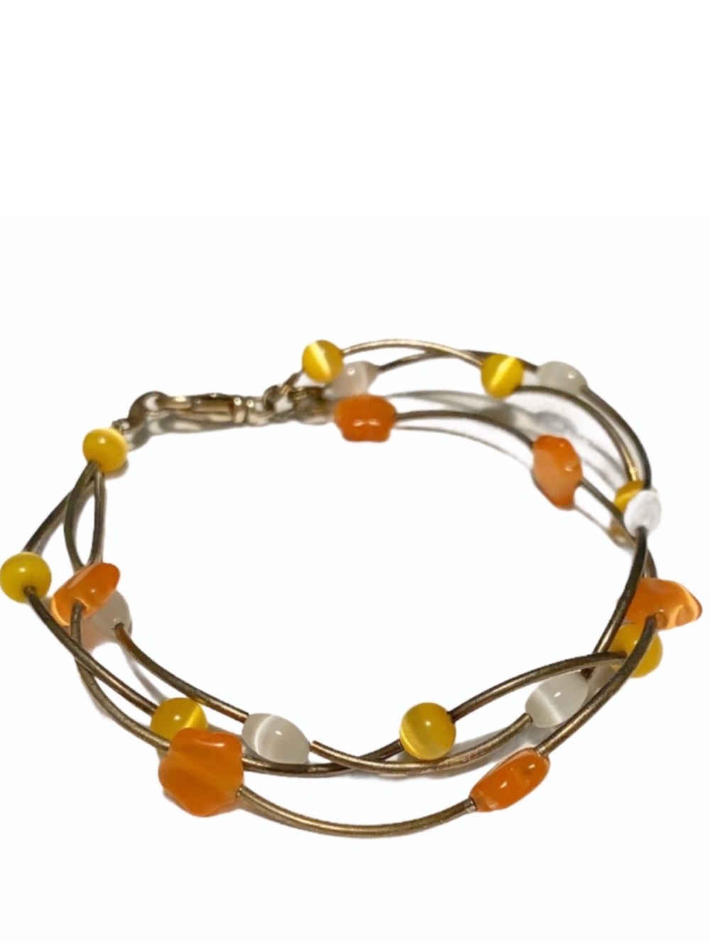 Vintage silver orange layered bead bracelet